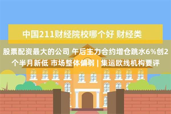 股票配资最大的公司 午后主力合约增仓跳水6%创2个半月新低 市场整体偏弱 | 集运欧线机构要评